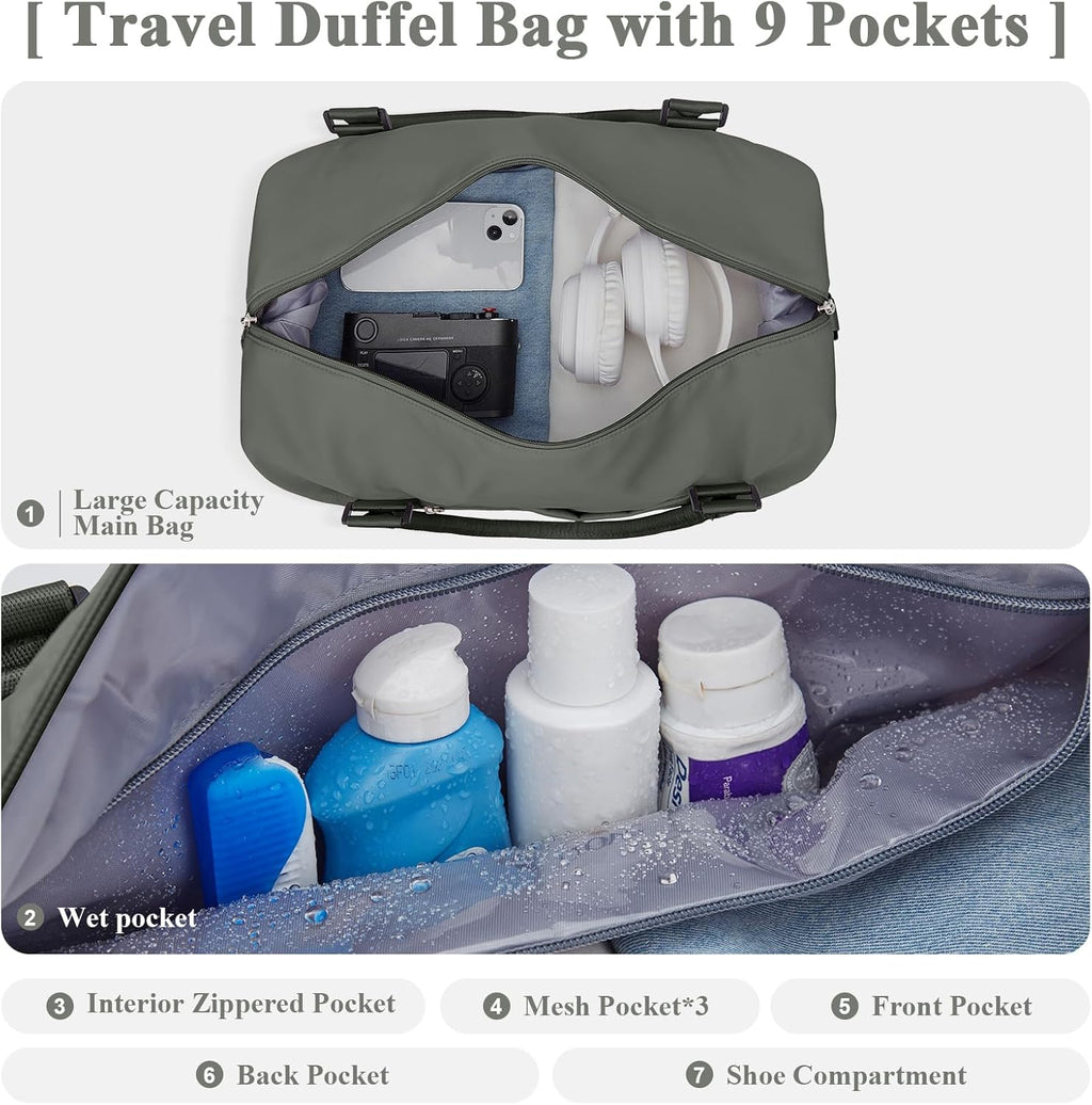 Skiennix Travel Duffel Bag - Shoes Compartment & Carry-On Overnight Weekender | 18x14x8 for Spirit Airlines
