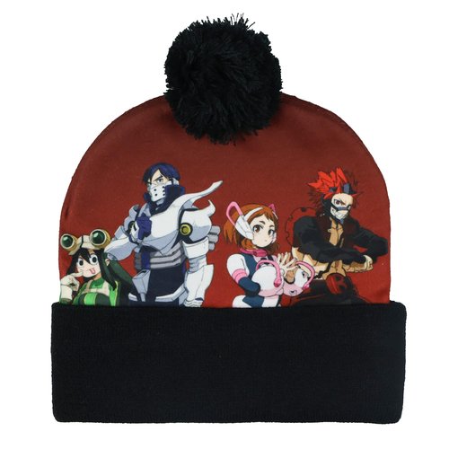 Bioworld My Hero Academia Beanie Deku Shoto Bakugo Sublimated Knit Cuffed Winter Hat with Pom Multicolored