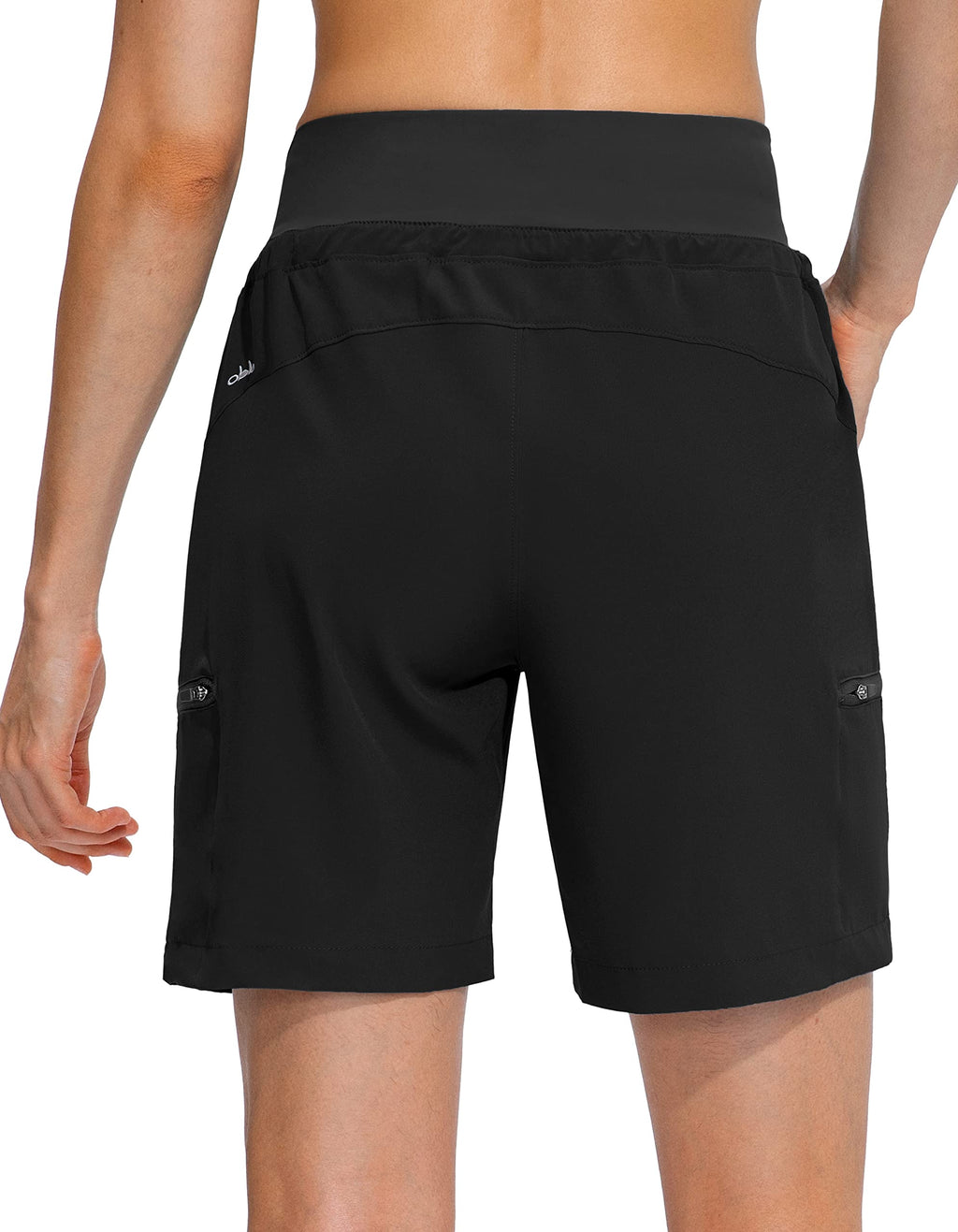 Obla Women's Hiking Cargo Shorts Zipper Pockets Soft High Waisted Quick Dry 7 Inch Long Shorts for Women Golf Athletic Summer (Black_XL)