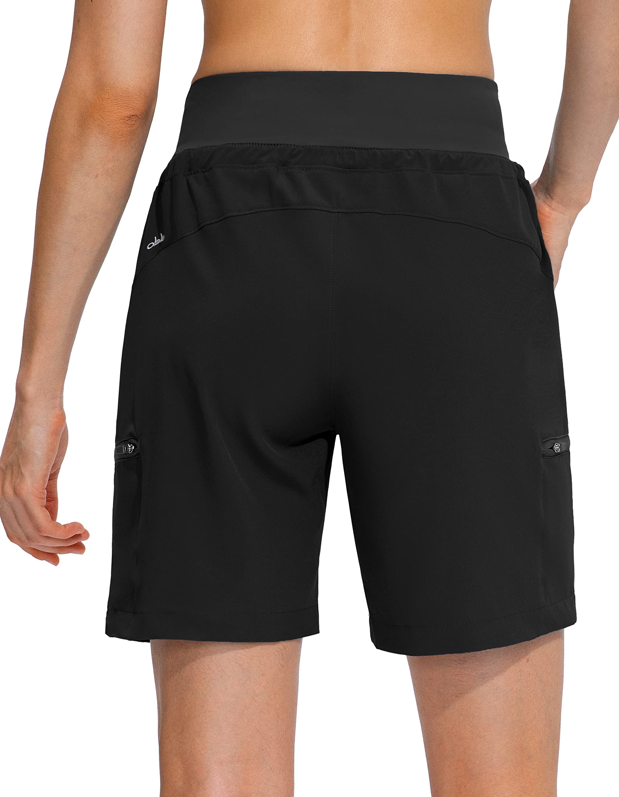 Obla Women's Hiking Cargo Shorts Zipper Pockets Soft High Waisted Quick Dry 7 Inch Long Shorts for Women Golf Athletic Summer (Black_XL)