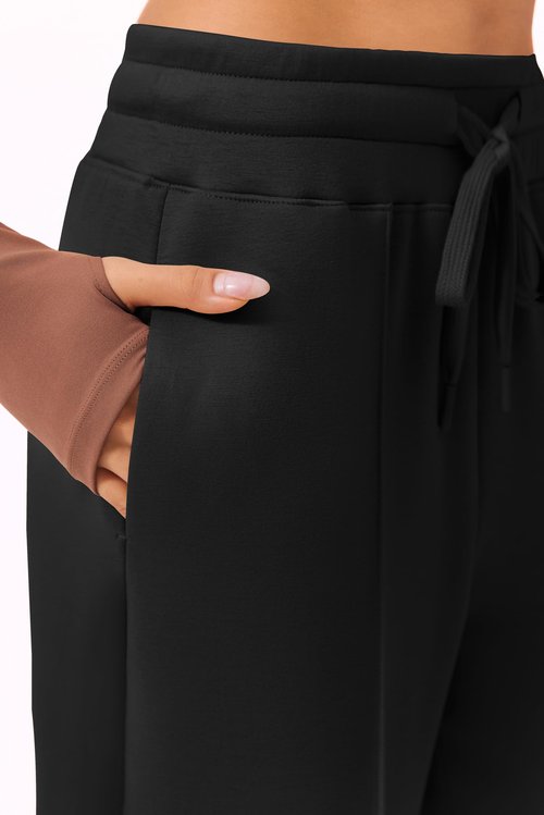 PINSPARK Women's Wide Leg Sweatpants Soft High Waisted Athletic Pants Straight Leg Workout Running Sweat Pant with 2 Pockets Black TL