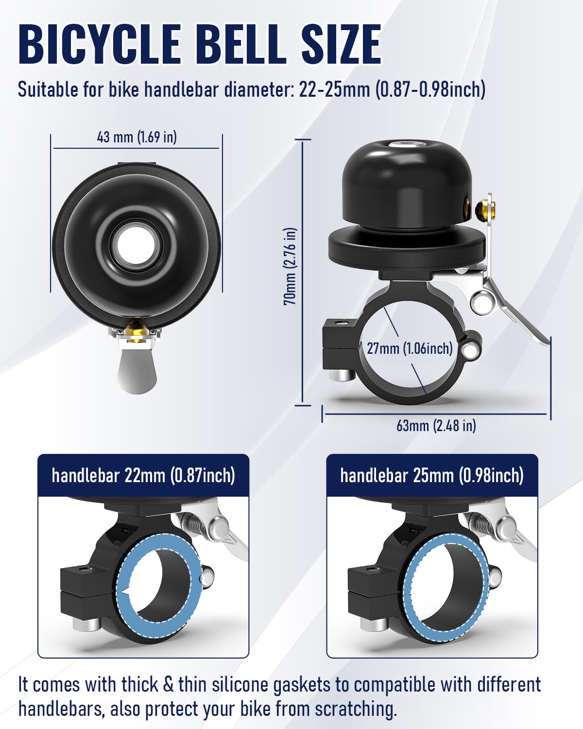 VICTGOAL Bike Bell for Airtag Bike Mount Hidden Holder Anti-Theft Tracker Case Ring Bicycle Bell for Handlebars Adult Mountain Road Bikes (Black)