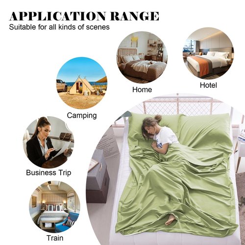 BREENHILL Double Sleeping Bag Liner，Camping Sheets & Travel Sheet, Hostels & Traveling Adult Sleep Sack for Backpacking, Hotels Lightweight Single & Double Camping Sleeping Bag Liners Green