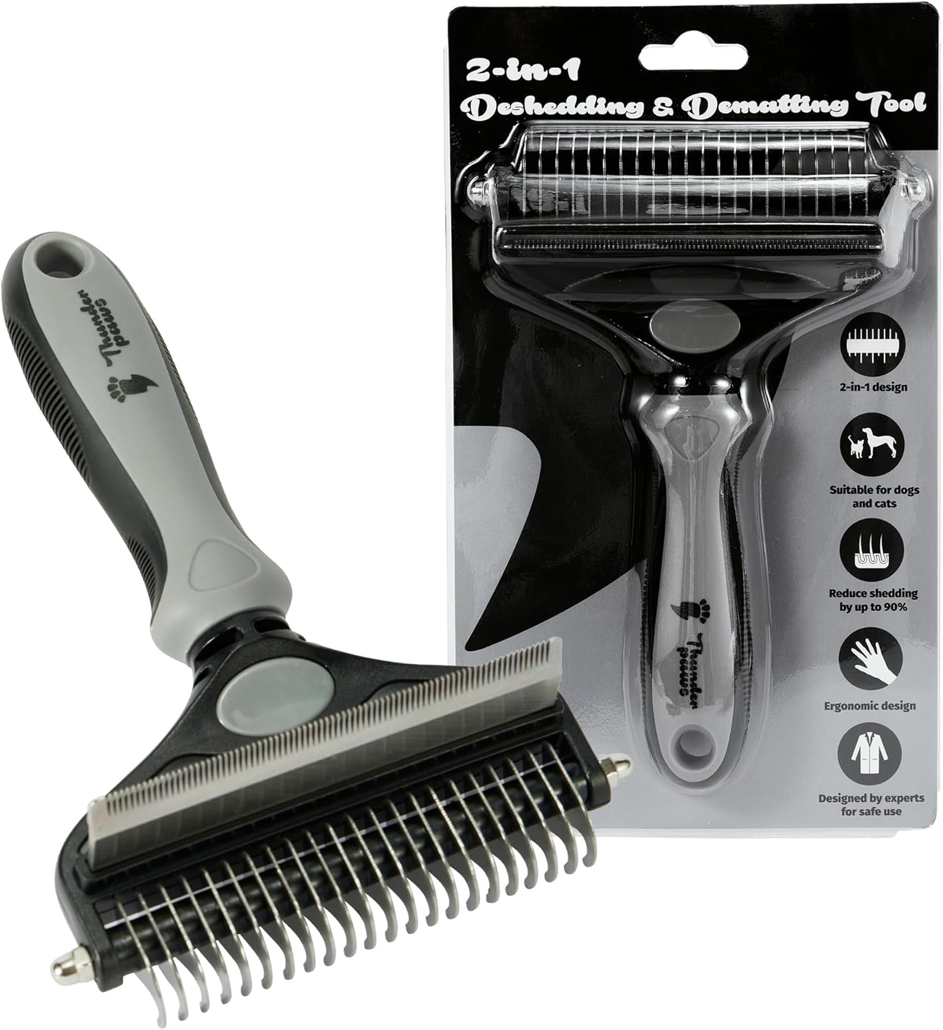 Skiennix 2-in-1 Deshedding Brush & Dematting Rake - Reduces Shedding by 95% for Medium to Large Dogs