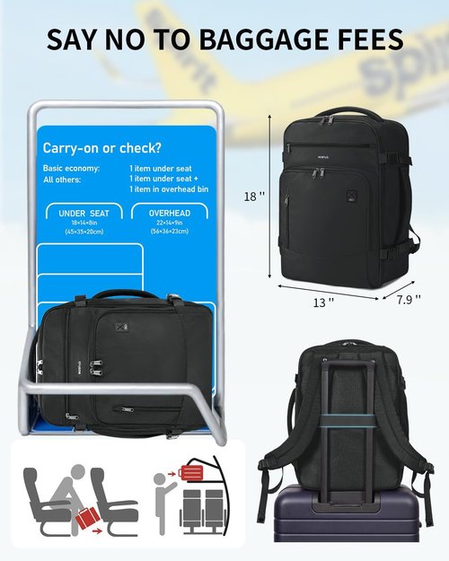ECOHUB Travel Backpack - Airline Approved Personal Item Bag with USB Port & 30L Capacity | Black