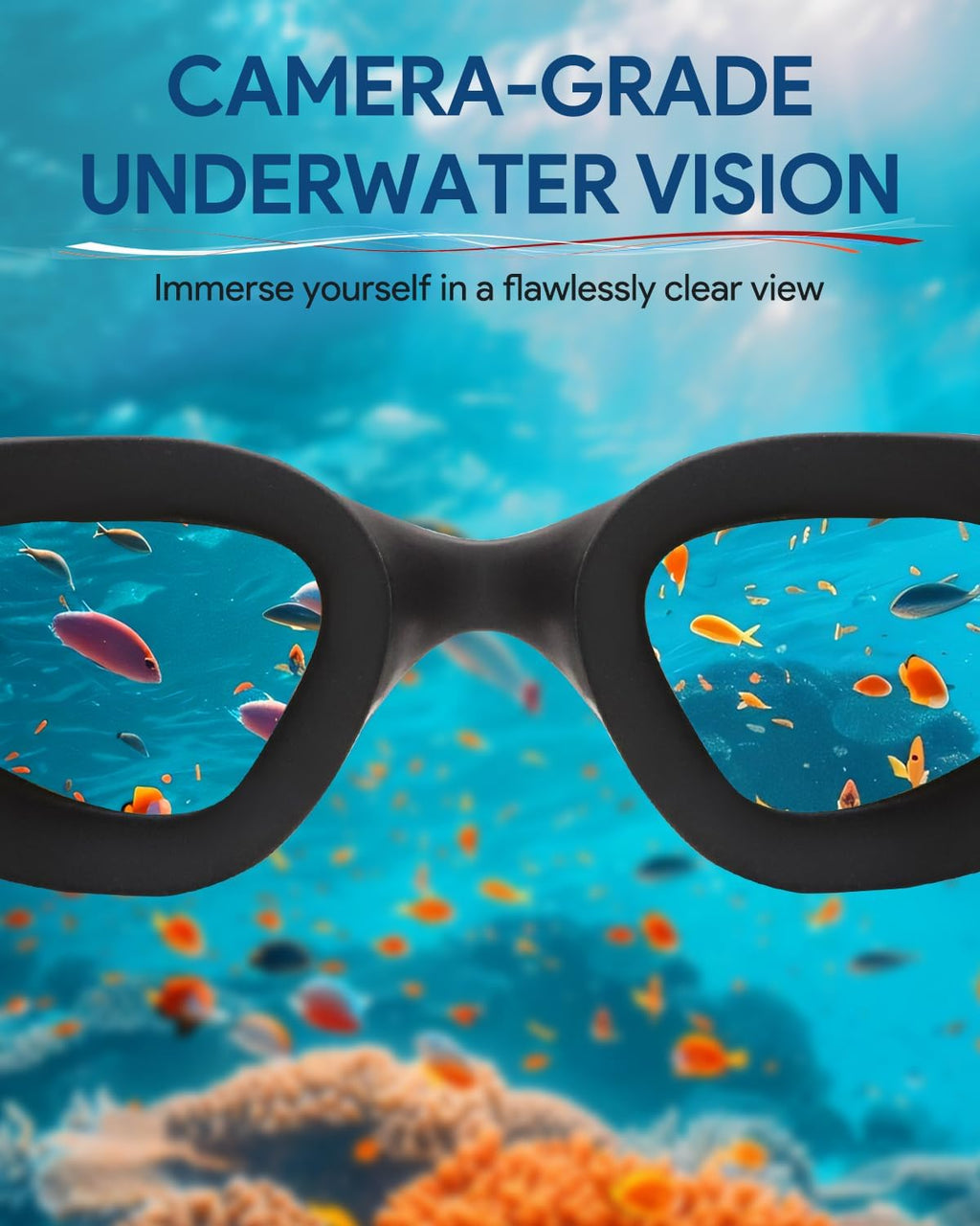 Polarized Swim Goggles by [Brand Name] - Anti-Fog, No Hair Pulling Bungee Strap for Adults