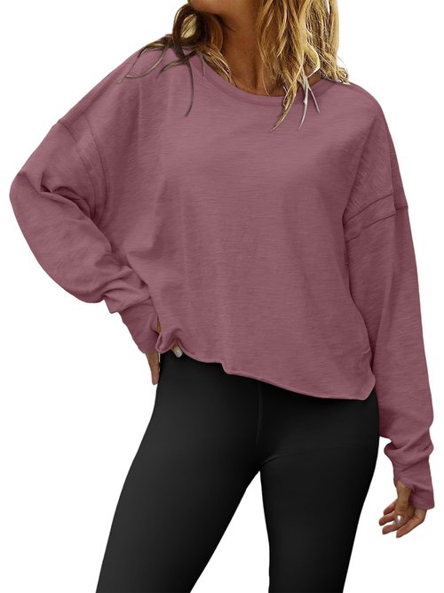 Magritta Open Back Workout Tops for Women Sweatshirt Long Sleeve Cropped Athletic Clothes Gym Running Yoga Low Impact Sports T Shirts Mauve S