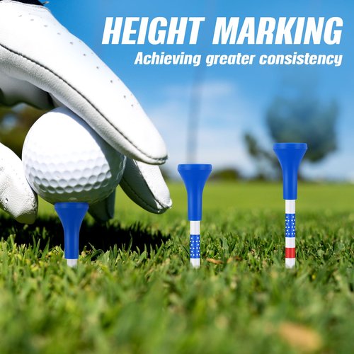 Realspring 100 Pack Plastic Golf Tees Bulk 3 1/4" Unbreakable American Flag Long Golf Tees with Reduce Side Spin and Friction for Men