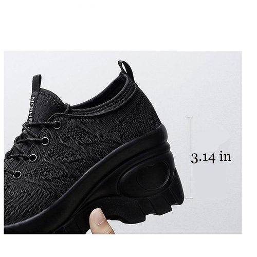Women's Chunky Platform Comfort Orthopedic Wedge Walking Shoes Fashion Knitted Breathable Lace Up Lug Sole Casual Non-Slip Running Shoes With Arch Support (black, Adult, Women, 10, Numeric, US Footwear Size System, Medium)