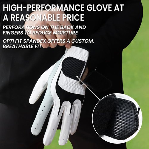 FINGER TEN Premium Golf Gloves - Cabretta Leather, All-Weather Grip, 3 Pack, Sizes S-XL for Men