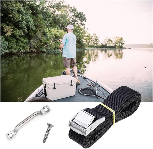 **Battery Tie Down Strap by [Brand Name] - Heavy Duty Hold-Down with Stainless Steel Cam Buckle & Deck Loop Mounts**