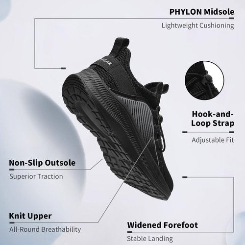 ARTOPEAK Kids Slip-On Tennis Shoes for Boys Girls Orthopedic Athletic Sneakers with Arch Support Gym, Running & Sport Cushion Shoes Black Size 2