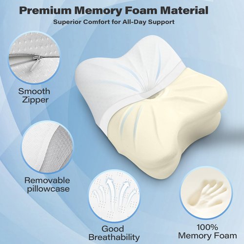 SAHEYER Memory Foam Camping Pillow, Travel Pillows for Sleeping, Cervical Neck Support Camping Gear Accessories - Small Pillow Travel Essentials for Sleep, Backpack, Hammock, 11.81x9.84x3.94 in, Gray