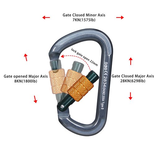 Auto Locking Rock Climbing Carabiner Clips, Heavy Duty Asymmetrical Carabiner Connector Used for Rappelling Rescue Outdoor Climbing, Mountaineer, Hammock, Camping (RM34SL（3pack）)