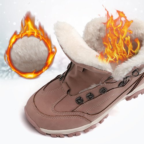 TARELO Womens Hiking Boots Fur Lined Snow Shoes Winter Warm Ankle Booties Lady Non Slip Walking Fashion Boot (Black 7)