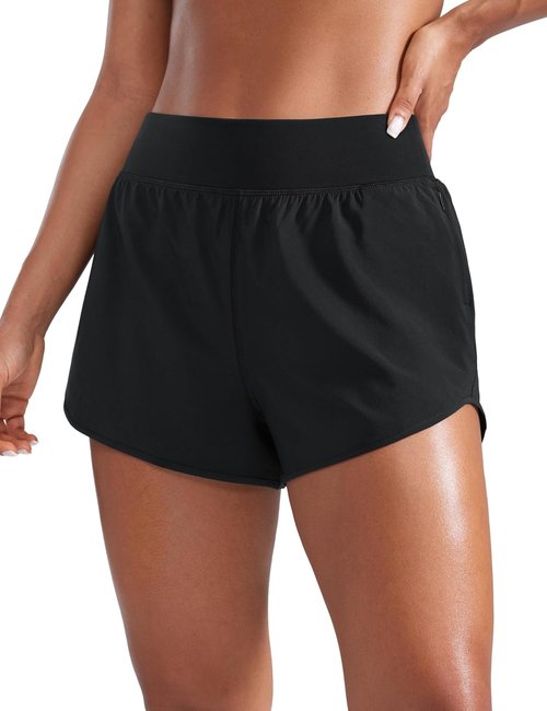 CRZ YOGA Running Shorts for Women - Quick Dry Mesh Liner & Zipper Pocket | 3-Inch Flat Waistband