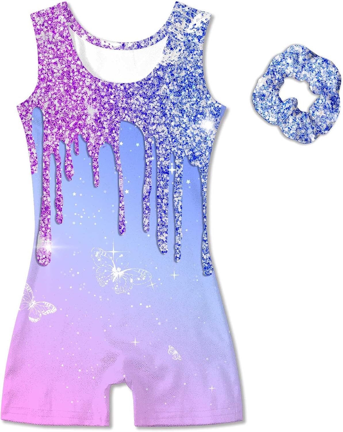 Vogseek Girl's Gymnastic Leotards - Sparkle Dance Unitards with Hair Scrunchie | Sizes 4-12Y