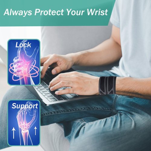 FVVWVV 2 Pack Wrist Brace for Right & Left Hand, Ultra-Thin Compression Wrist Band Adjustable Wrist Wrap for Tendonitis, Arthritis, Weightlifting, Sports