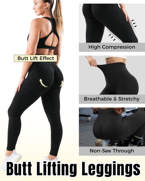 kkootapuakh Scrunch Butt Lifting Leggings for Women Seamless Gym Workout Leggings Soft High Waist Tummy Control Yoga Pants Black-L