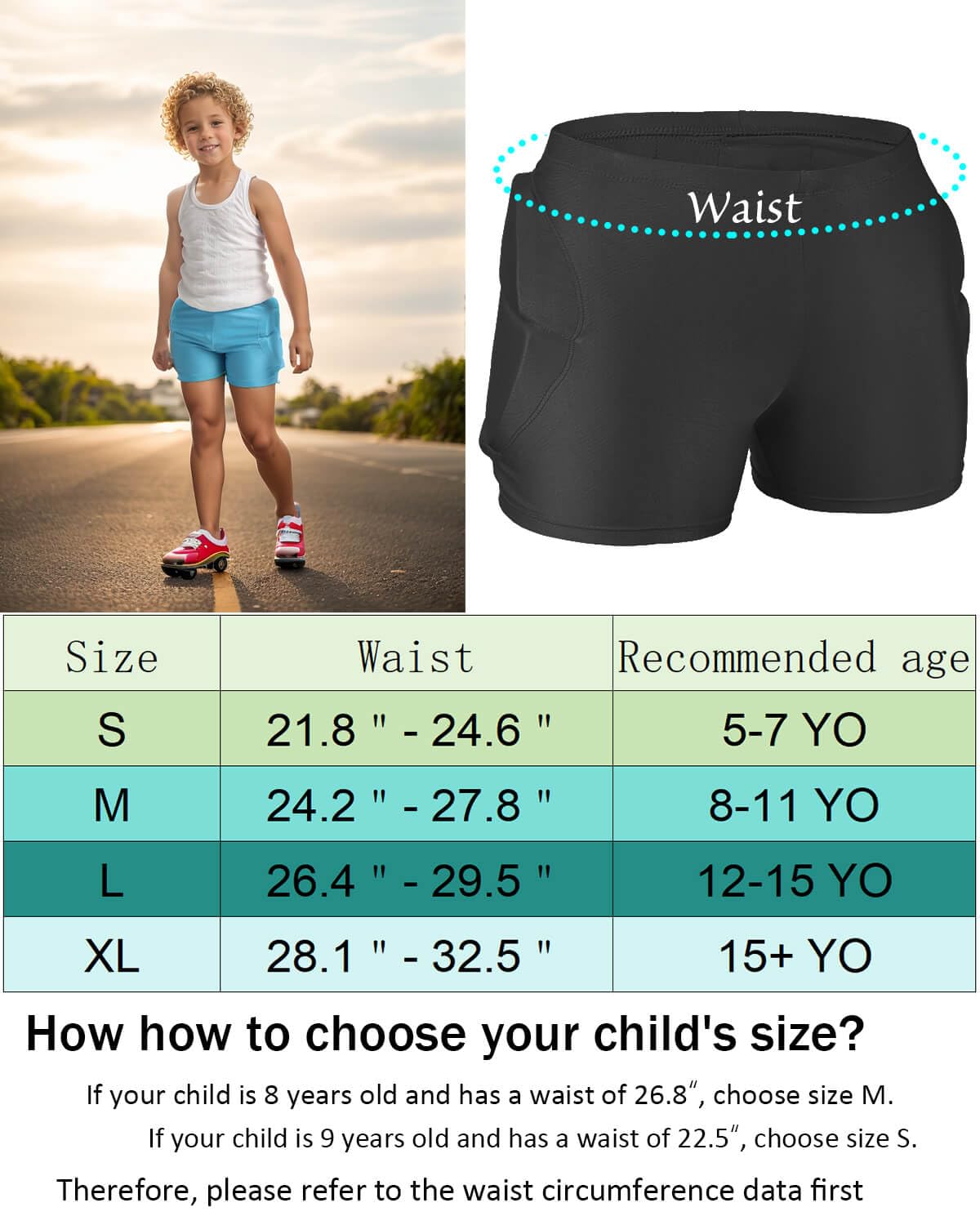 Reomoto Kids Hip Protection Pads Shorts Skiing Skating Snowboard Hip Protection Pads for Teenagers (Black, XL)