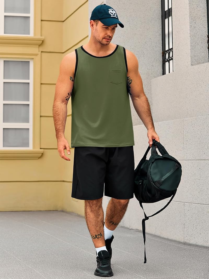 Army Green X-Large Runcati Men’s Workout Tank Top Sleeveless Gym Shirt