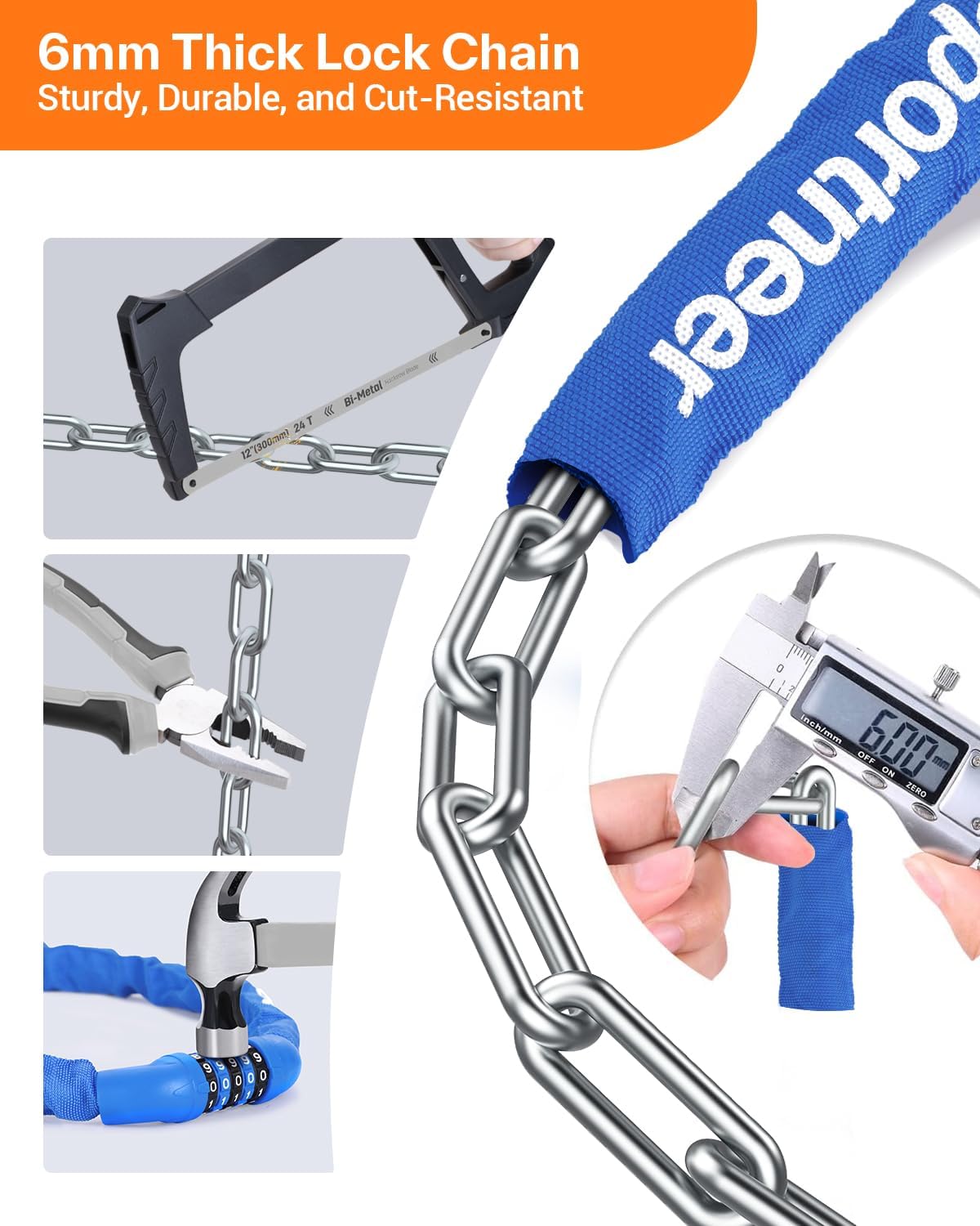 Sportneer Bike Lock - High Security 5-Digit Combination Chain Lock | Keyless & Heavy Duty, 3.2/3.6/4ft Options