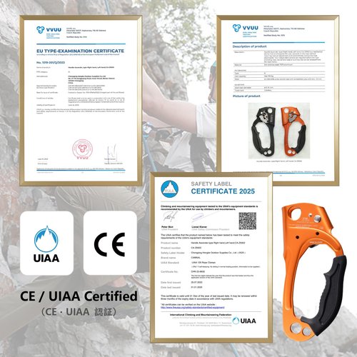 JEELAD UIAA & CE Certified Climbing Rappelling Equip Hand Ascender Left Right Hand for 10-13mm Rope