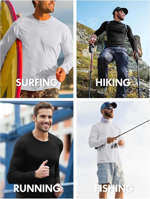 Men's UPF 50+ Long Sleeve Tee Shirts UV Sun Protection Quick Dry Tee Shirt Swim Athletic Running Workout