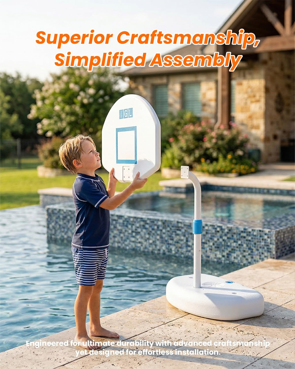 IGL Pool Basketball Hoop, 28in Backboard, Adjustable Height 28-36in, White
