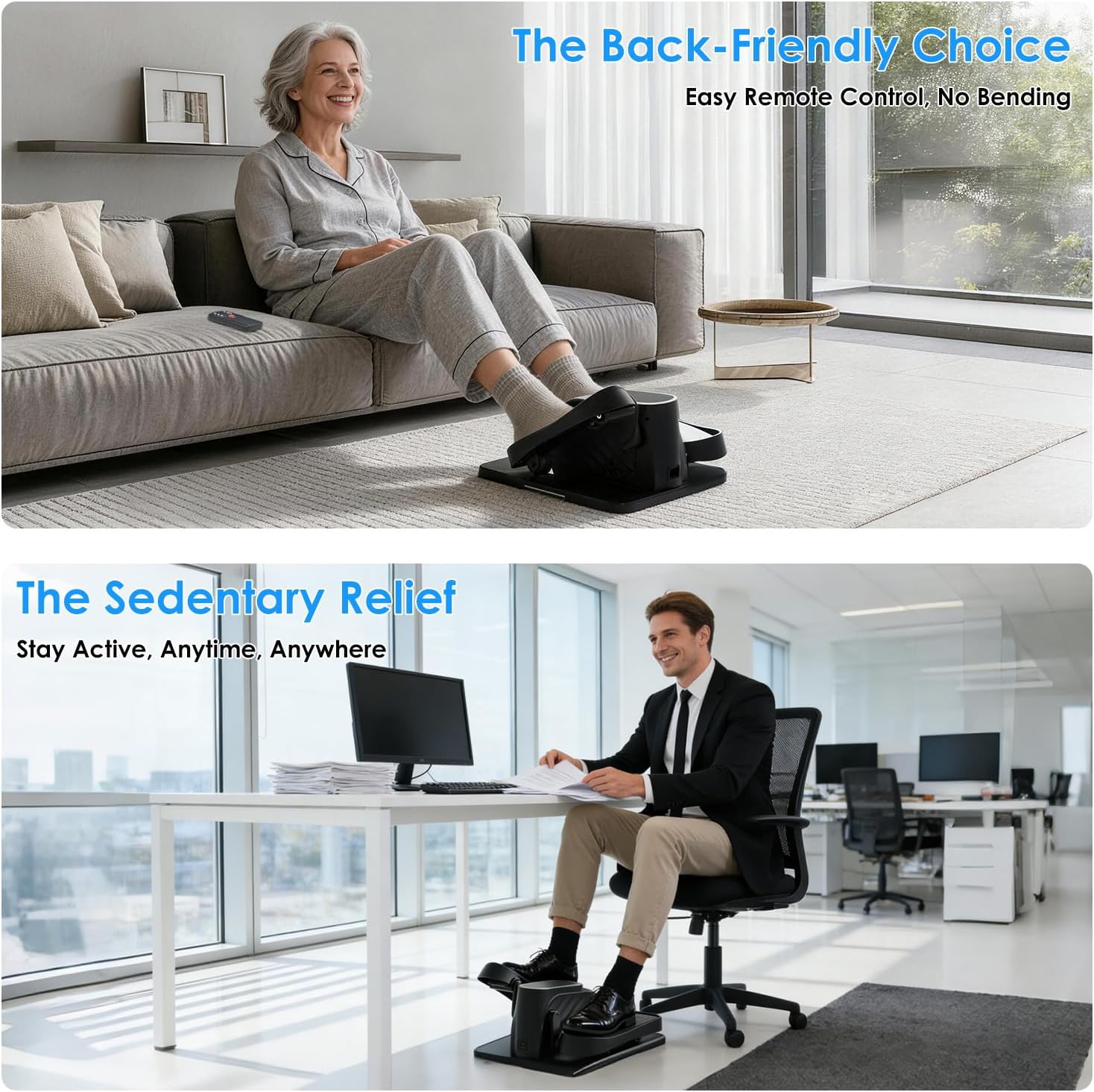 Under Desk Elliptical Machine - Remote-Controlled Leg Exerciser for Seniors | 15 Speeds, Forward & Reverse