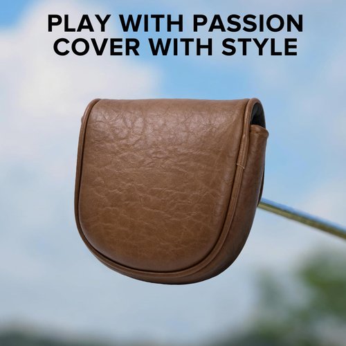 Golf Mallet Putter Cover Headcover, Magnetic Closure Premium Leather Birdie Golf Head Covers Fits Golf DF3 Putter - USA Mallet Putter Headcover (Brown)