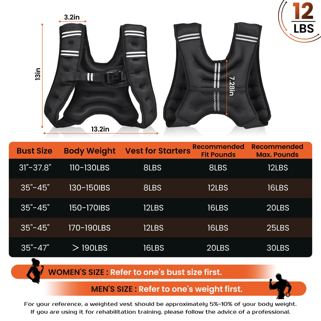 Weighted Vest for Women Men, 8lb/12lb/16lb/20lb Weighted Running Vest with Reflective Stripe, Detachable Phone Pouch for Workout, Walking, Strength Training, Weight Loss, Fitness, Jogging,12LB