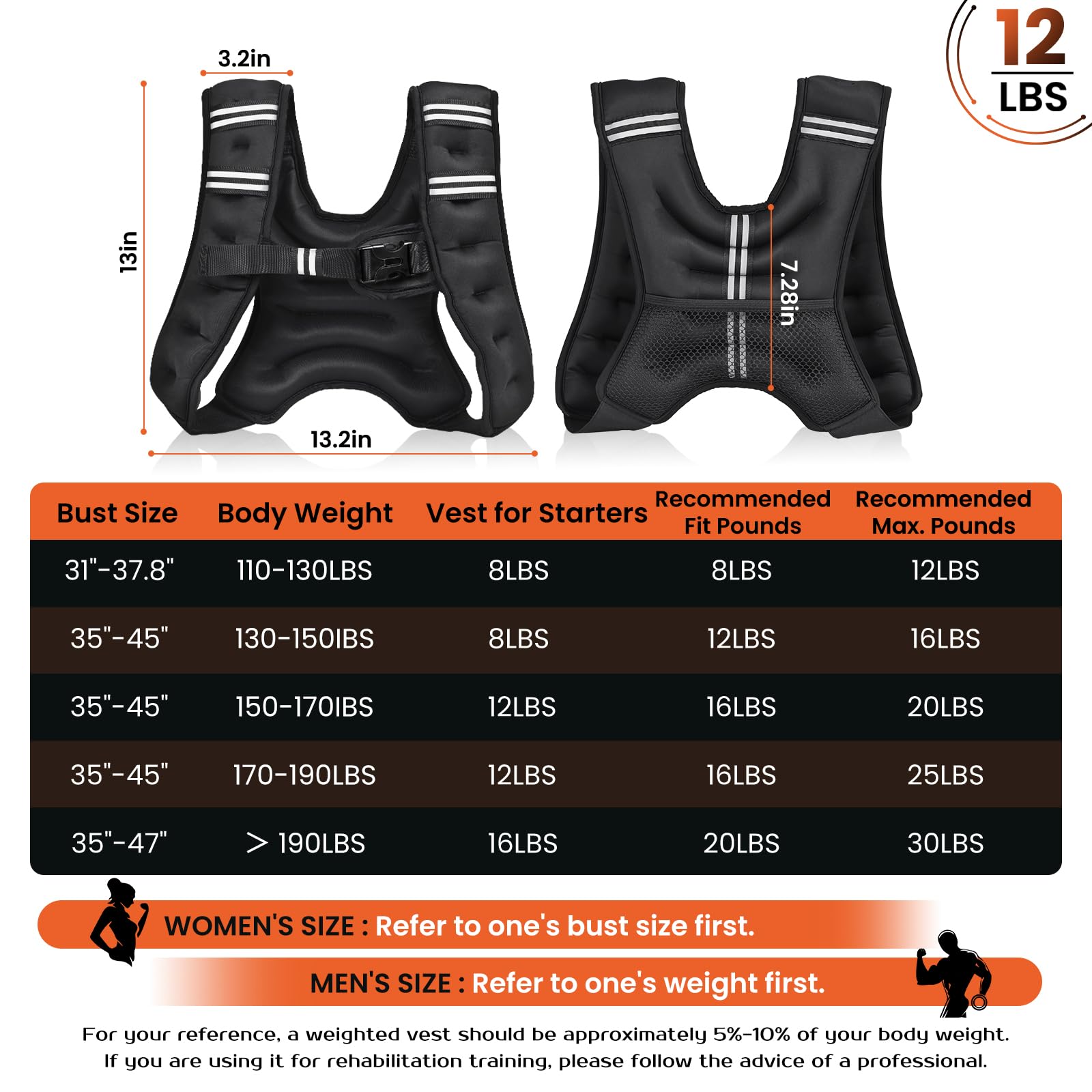 Weighted Vest for Women Men, 8lb/12lb/16lb/20lb Weighted Running Vest with Reflective Stripe, Detachable Phone Pouch for Workout, Walking, Strength Training, Weight Loss, Fitness, Jogging,12LB