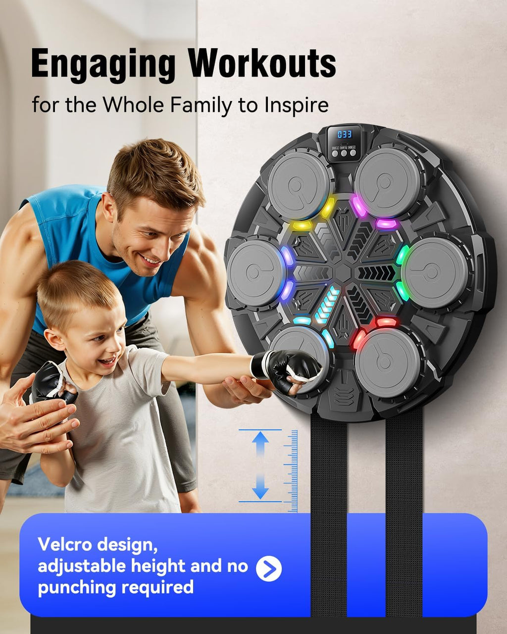 Skiennix Music Punching Machine - Bluetooth Wall Boxing Pad with Rhythm Lights & 3 Speed Modes | Home Fitness Equipment for Kids & Adults
