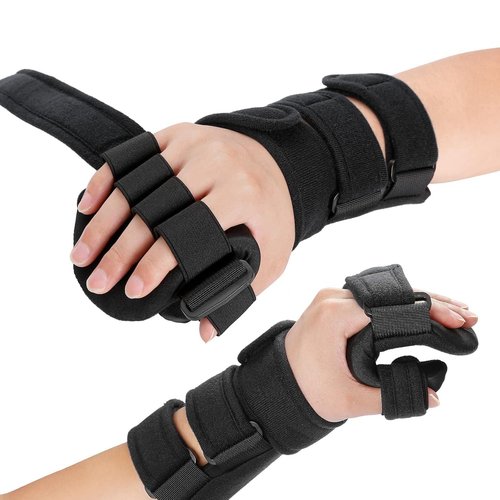 HOOMTREE Stroke Resting Hand Splint Right&Left Resting Hand Splint with Finger Separator Functional Night Immobilizer Wrist Finger Brace for Carpel Tunnel Pain,Sprain Fracture,Tendonitis (Left,Black)