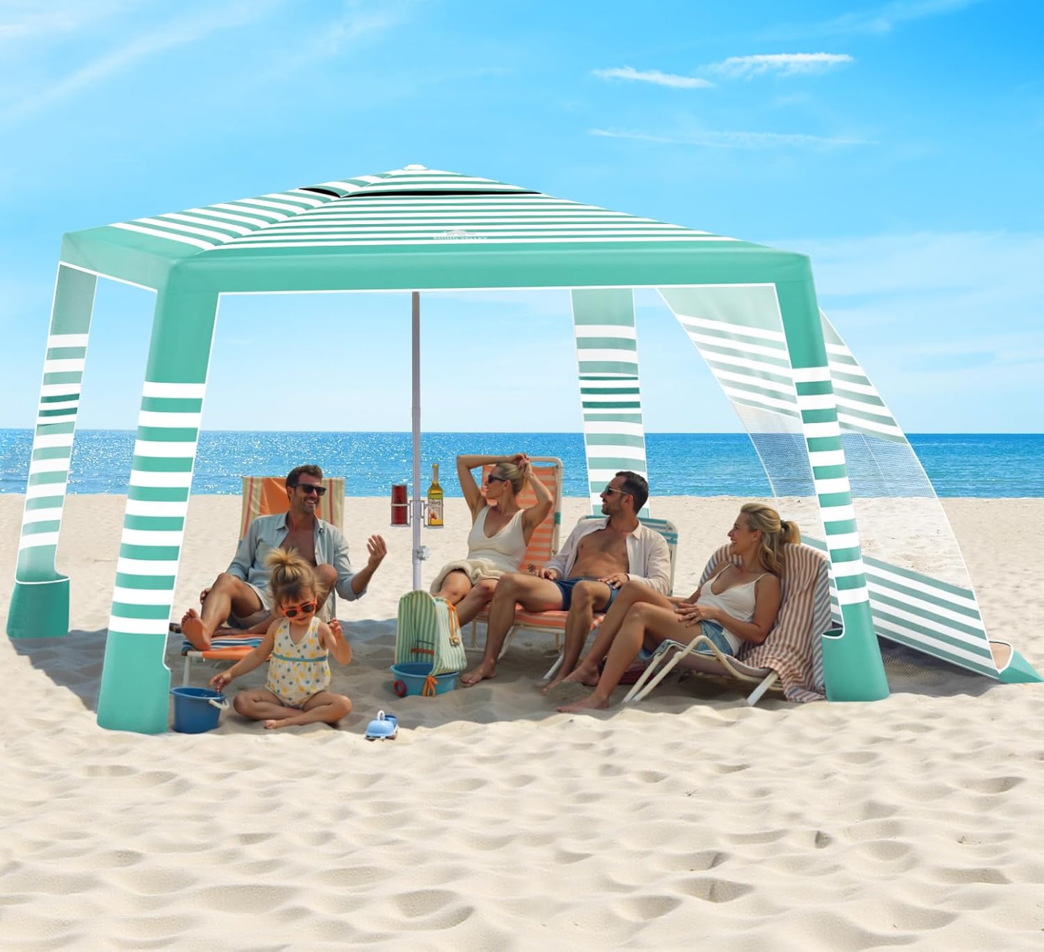 Rhino Valley Beach Tent - 8x8 FT UPF50+ Sun Protection | Easy Setup & Wind Resistant Canopy - Green/White