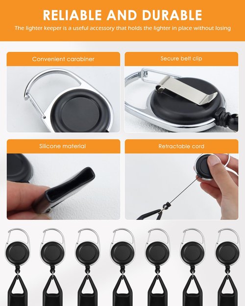 GAUENEEN 20 Pcs Retractable Lighter Clip Holder, Keychain Lighter Leash with Clip (Black)