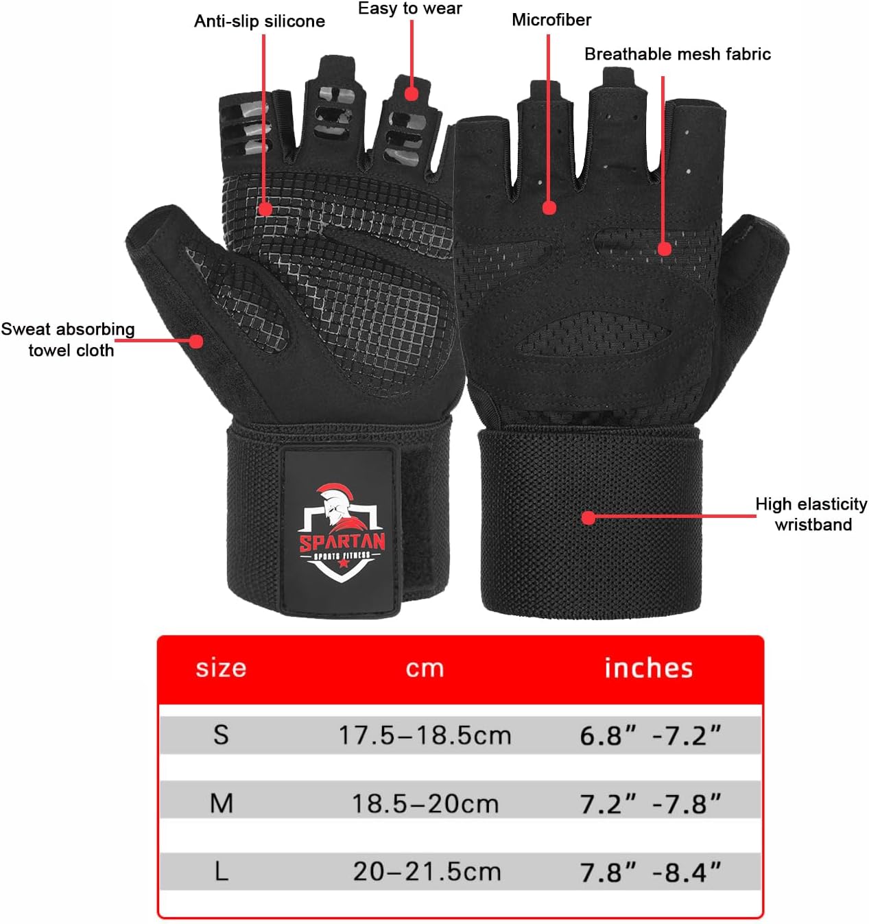 Spartan Gym Gloves - Weight Lifting Gloves with Wrist Support & Breathable Non-Slip Grip | Full Palm Protection for Men & Women