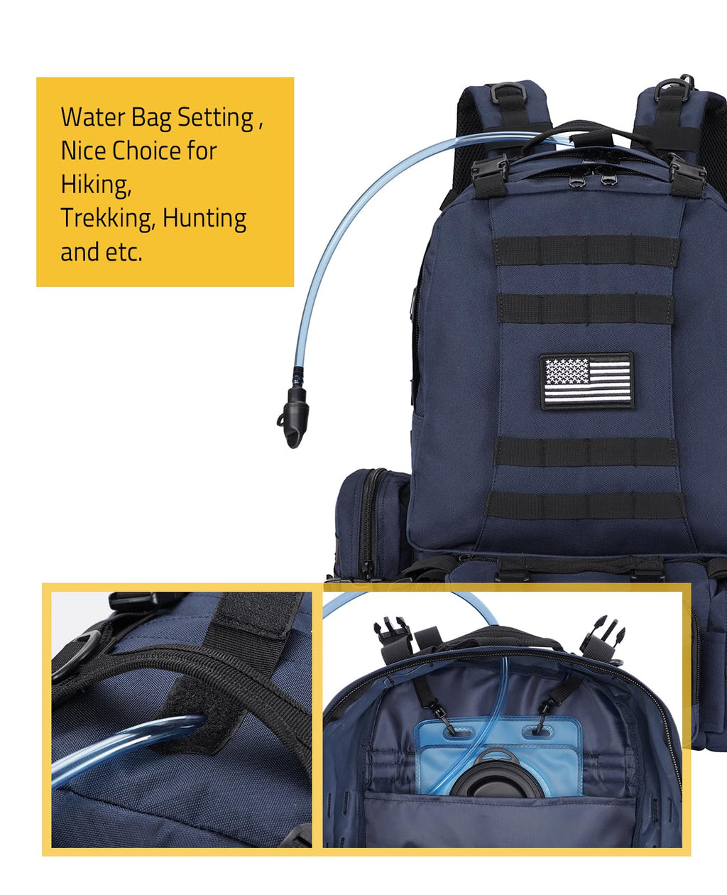 CVLIFE Tactical Backpack Military Army Rucksack 60L Large Assault Pack Detachable Molle Bag, Blue