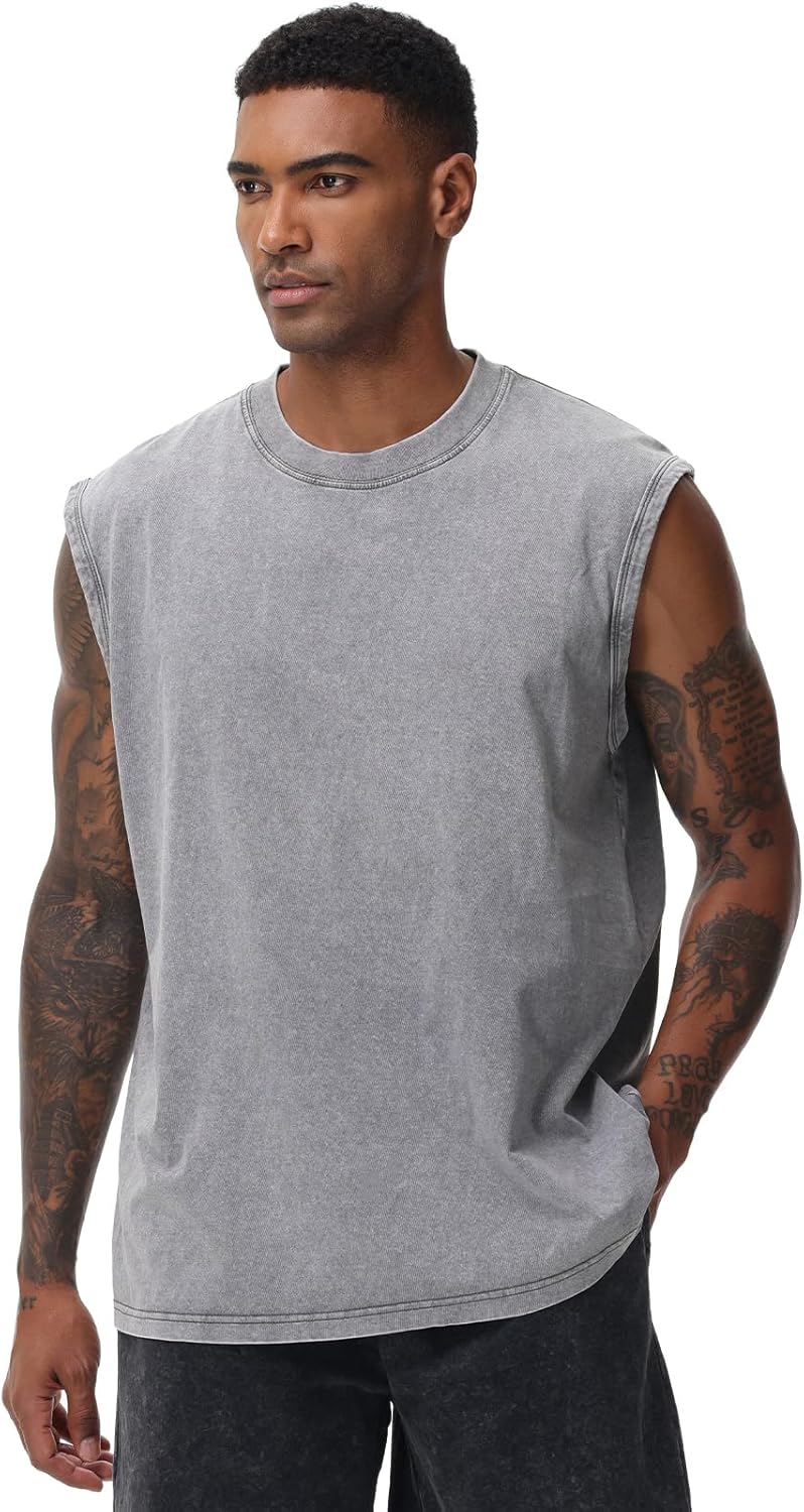 Skiennix Men's Sleeveless Workout Tank Top - Acid Wash Muscle Shirt for Gym & Beach | Loose Fit