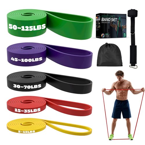 Adostob Resistance Bands Set with Door Anchor, Multi-Levels Pull Up Assistance Bands, Exercise Bands for Working Out, Stretching, Muscle Training, Physical Therapy (Men/Women)