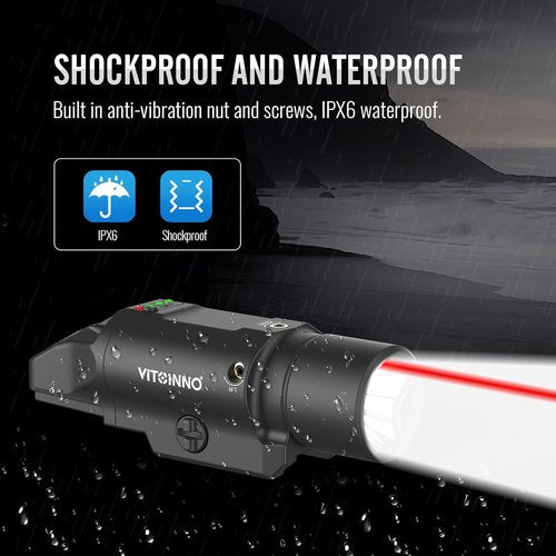 1500 Lumens Red Laser Light Combo - Rechargeable Tactical Flashlight for Rifle | Picatinny Rail Compatible