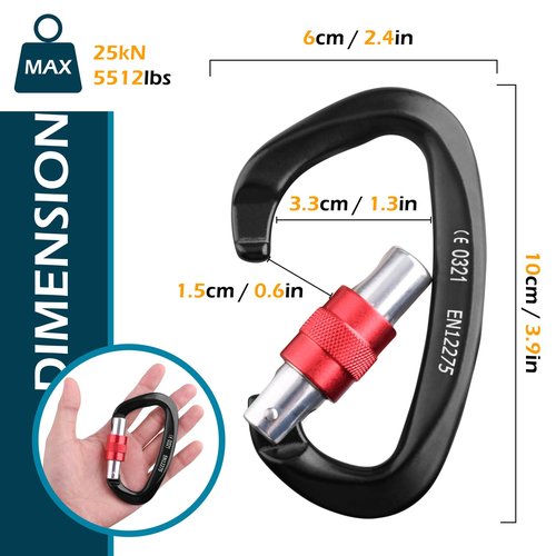 TRIWONDER 35KN Climb Figure 8 Descender and 25kN (5620 lbs) Climbing Carabiners Clips Heavy Duty UIAA Certified