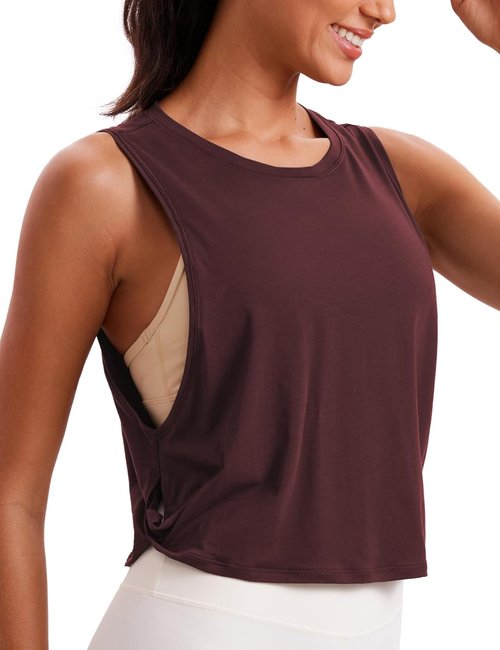 CRZ YOGA Pima Cotton Tank Tops for Women - Loose Fit Sleeveless Workout Crop Shirts | Athletic Gym Wear