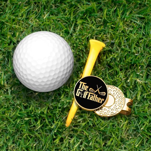 Hafhue The Golf Father Black Gold Golf Ball Marker with Magnetic Hat Clip, Funny Golf Accessories and Golf Gifts for Men Dad Grandpa, Birthday for Golf Fan Golfer Golf Lover (Pack of 2)