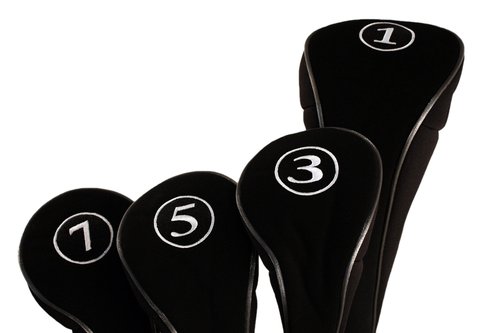 Black Golf Zipper Head Covers Driver 1 3 5 7 Fairway Woods Headcovers Metal Neoprene Traditional Plain Protective Covers Fits All Fairway Clubs and Drivers up to 460cc for Golfing Buddies