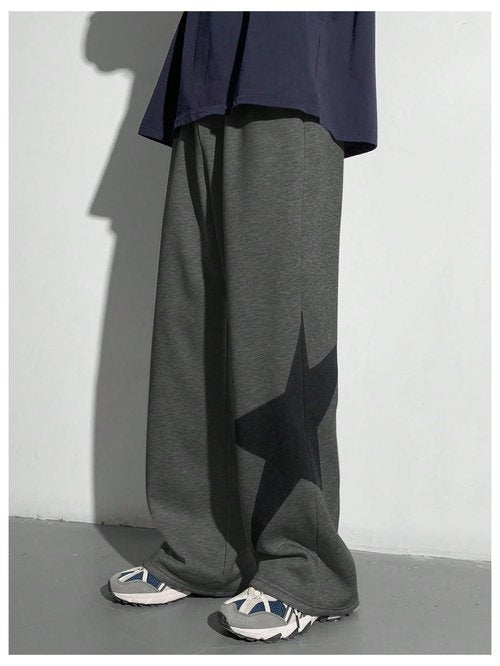 SHENHE Boy's Baggy Sweatpants Wide Leg Star Graphic Drawstring Athletic Workout Pants Trousers Dark Grey 13Y