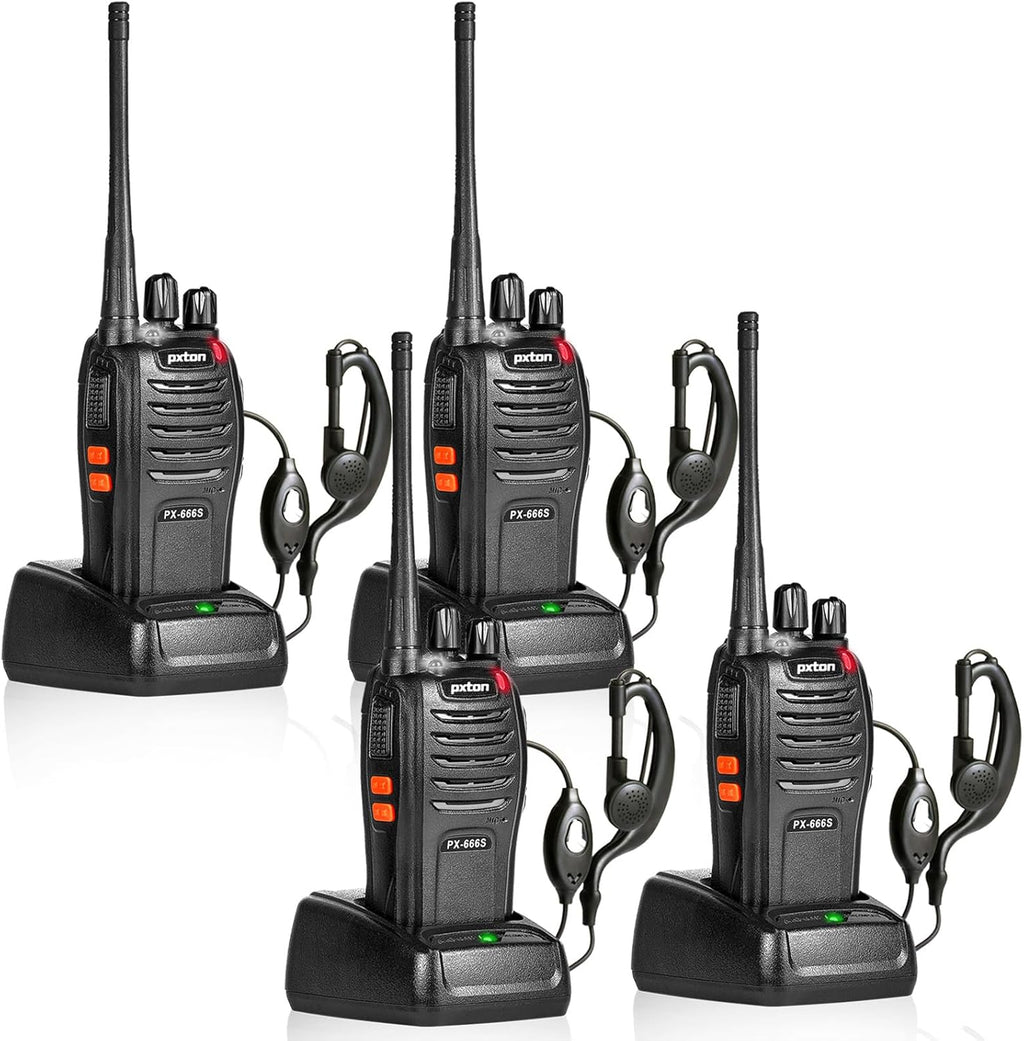 Pxton Walkie Talkies - Long Range Rechargeable 2-Way Radios with Headphones | 8 Pack with VOX & Noise Reduction