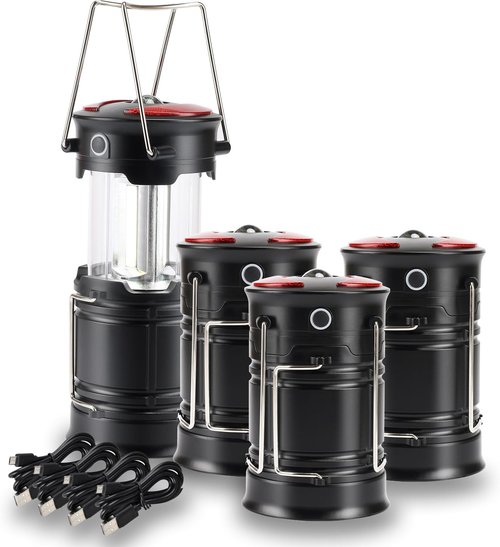 Lichamp Camping Lanterns - 4 Pack Rechargeable & Battery Powered | Versatile 4 Mode COB Flashlight for Emergencies
