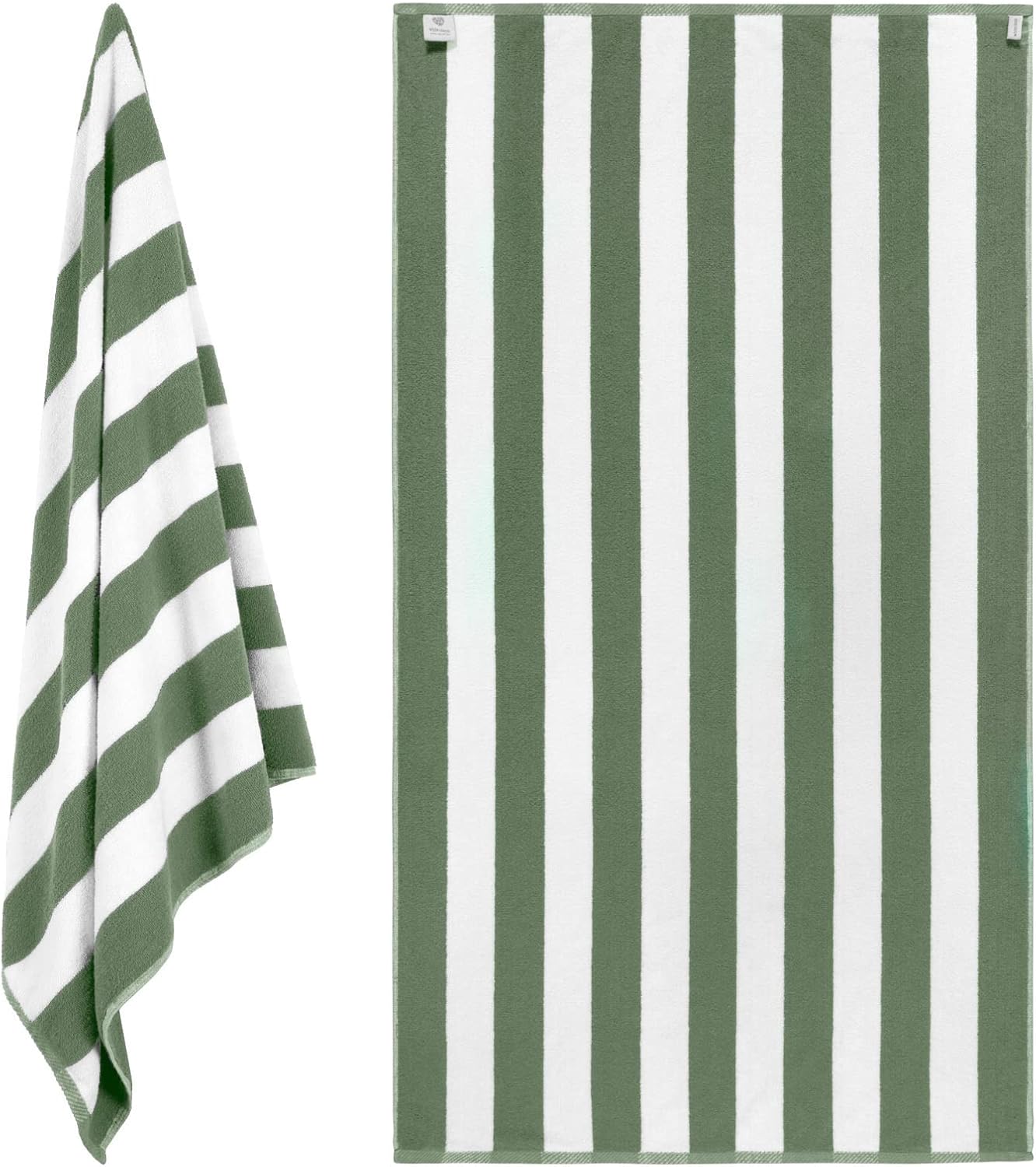 Regine Switzerland Oversized Cabana Stripe Beach Towels - Luxury Plush Quick-Dry Cotton 35x70 in Khaki Green | 2 Pack